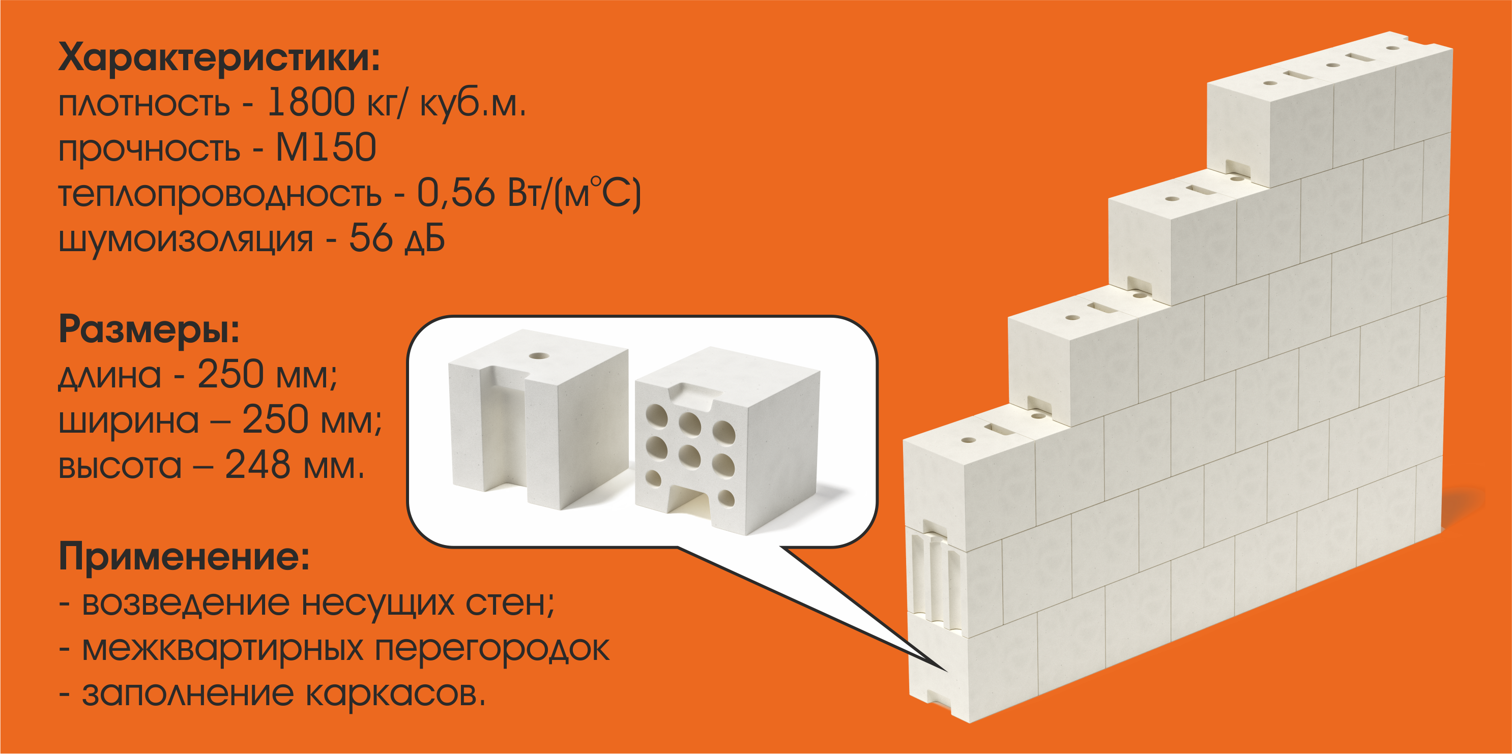 Силикатный пустотелый блок СБПу (кубик) Чита